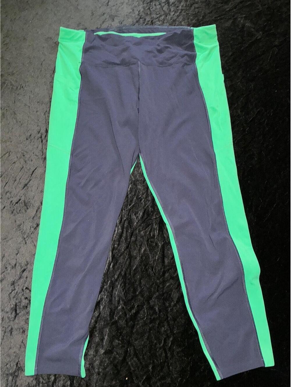 Athleta Small Green and Blue Color Block Leggings w/ Side Pockets XL
